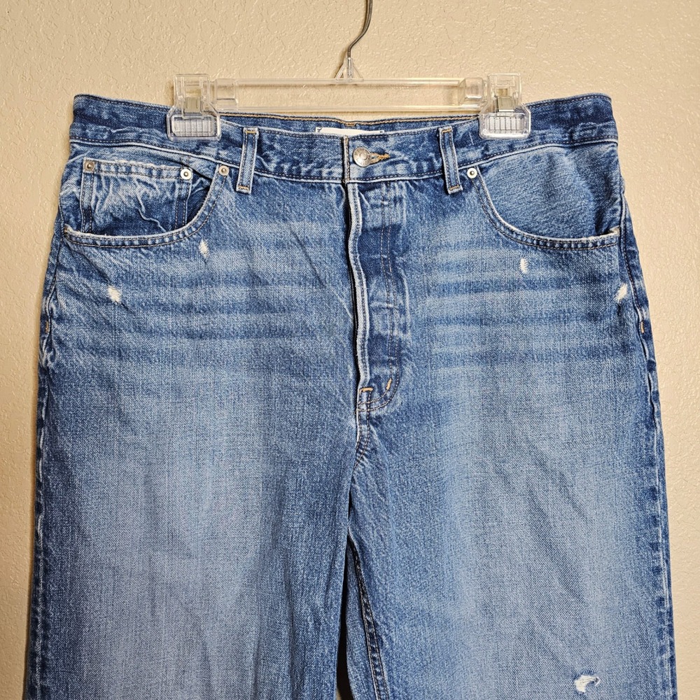 Madewell Low-Slung Baggy Jeans Size 31 Medium Wash Button Fly Distressed - Picture 3 of 15